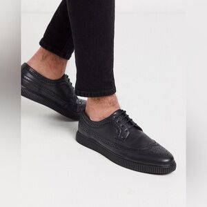 ASOS Black Faux Leather Oxfords Sleek Formal Design Size 9